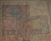 Map 1919 State Map Utah - Vintage Antique Map Great for Framing Map Utah