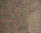 Map 1919 State Map Minnesota - Vintage Antique Map Great for Framing Map Minnesota