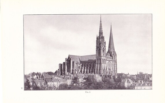 1909 Architecture Print Chartres Cathedral France Vintage Antique Art Illustration Interior Design For Framing 100 Years Old