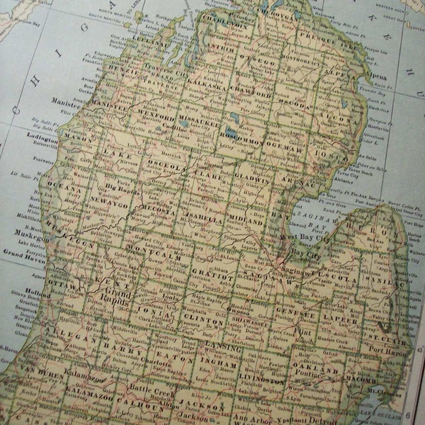 1907 State Map Michigan - Vintage Antique Map Great for Framing 100 Years Old