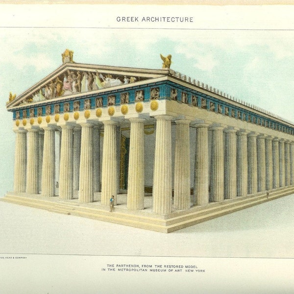 1903 Greek Architecture Print - Vintage Antique Art Print History Geography Great for Framing 100 Years Old Architecture