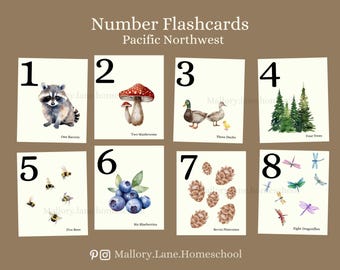 Tarjetas didácticas de los números 1 al 10 / Bosque del noroeste del Pacífico / Educación en el hogar
