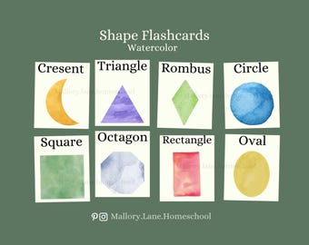 Tarjetas didácticas con formas de acuarela para la educación en el hogar