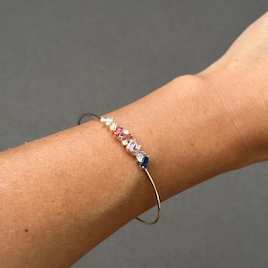 Gold Plated Rainbow Bangle Bracelet – Colorful Cubic Zirconia Jewelry for Women - Dainty Adjustable Cuff - Elegant Stacking Gift