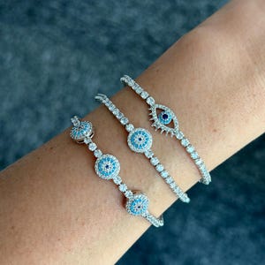 Minimalist Evil Eye Tennis Armband Blaue Diamanten Silber Tennis Armband Geschenk für Mama Weihnachtsgeschenk