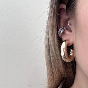 14K Gold Plated Chunky Hoop Earrings for Women - Lightweight Bold Statement Hoops - Hypoallergenic Minimalist Jewelry Gift for Her