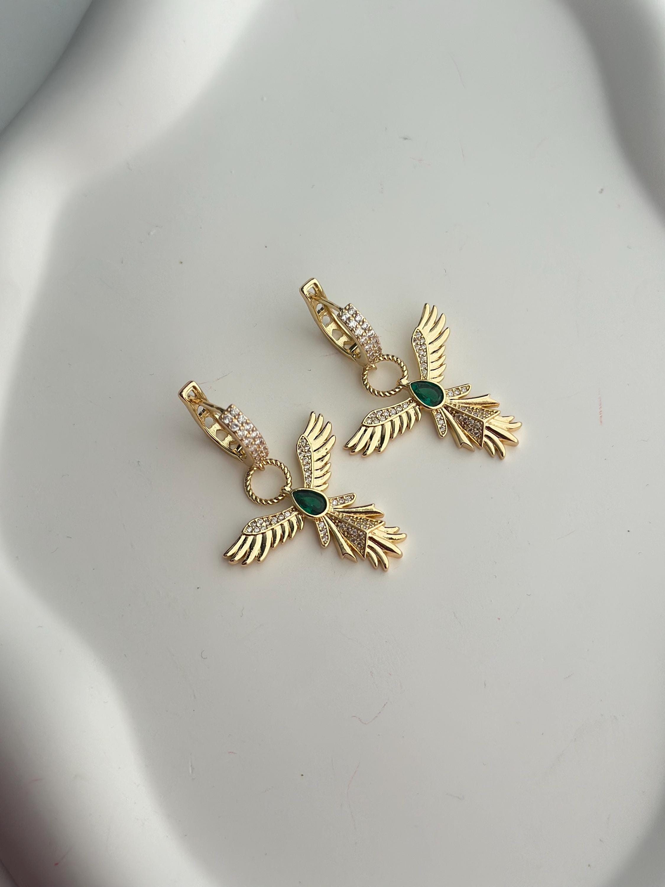 Gold Phoenix Earrings In Stainless Steel - Green Gem Dangle Earrings - Statement Jewelry For Women - Mother’s Day Gift - Boho Chic Style