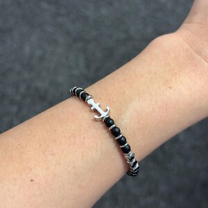 Men&#39;s Beaded Bracelet Silver Black Beaded Bracelet Cool Men&#39;s Jewelry Birthday Gift for him
