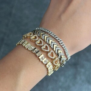 Bracelet coeur en or pour femme - Bracelet diamant zircone - Cadeau bijoux de luxe - Bracelet amour délicat - Cadeau pour maman - Bijoux pour la fête des Mères
