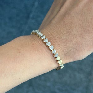 Gold Plated Diamonds Heart Tennis Bracelet - Elegant Gold Bracelet - Dainty Heart Jewelry - Romantic Gift For Women - Anniversary Gift