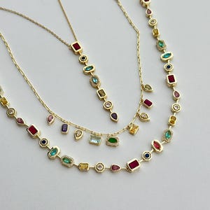 Gold Plated Colorful Gemstone Necklace For Women - Statement Necklace Gift For Her - Rainbow Jewelry Mothers Day Present