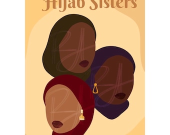 Hijab Sisters Wall Art | Black Hijabi Girls | Muslimah Woman Wall Art | African Muslim Woman | Faceless Portraits | Black Woman Art