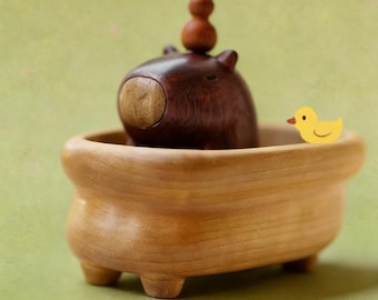 Handcrafted Wooden Capybara Zen Figurine, Capybara in Bathtub, Capybara Sculpture, Unique Gift for Capybara Lovers