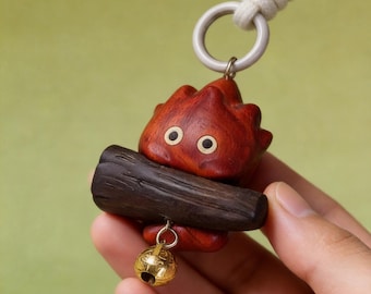 Howls Moving Castle Calcifer Wooden Keychain, Fire Demon Bag Charm, Studio Ghibli Gift, Anime Car Mirror Hanging Accessory, Ghibli Fan Gift