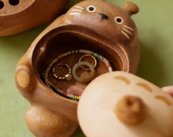 Handcrafted Wooden Totoro Jewelry Box, Totoro Keepsake Box, Whimsical Studio Ghibli Gift, Jewellery Box for Women, Birthday Anniversary Gift