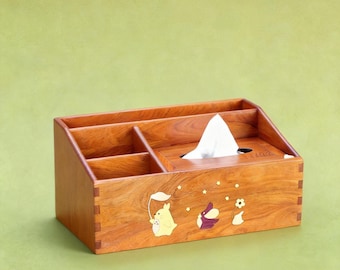 Porta fazzoletti e organizer da scrivania in legno di Totoro, decorazione da scrivania Ghibli, grazioso porta fazzoletti, decorazione per la casa ispirata allo Studio Ghibli, regalo per i fan dello Studio Ghibli