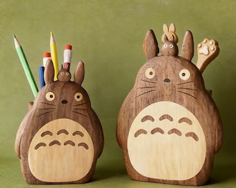 Handcrafted Totoro Wooden Pen Holder, Teacher Pencil Holder, Pencil Cup, Pen Holder, Studio Ghibli Inspired Desk Organizer,Funny Office Gift