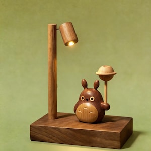Handcrafted Wooden Totoro Night Light and Essential Oil Diffuser Lamp, Cute Entryway Display Stand, Totoro Figurine, Studio Ghibli Fan