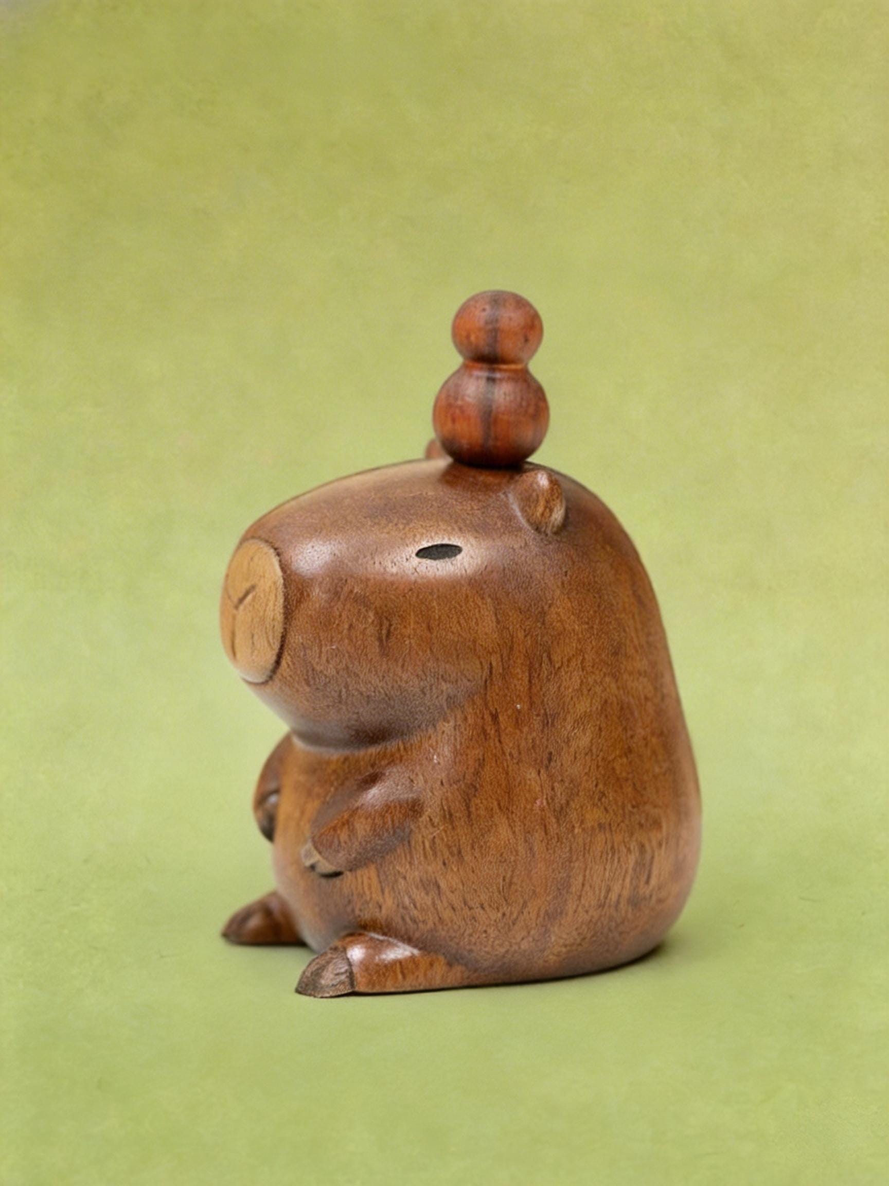 Handcrafted Wooden Capybara Zen Figurine, Capybara in Bathtub