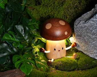 Wooden Mushroom Night Light, Mushroom men,Adjustable Arms & Legs,Cozy Night Light for Bedroom or Kids Room,Mushroom lover Gift,Birthday Gift