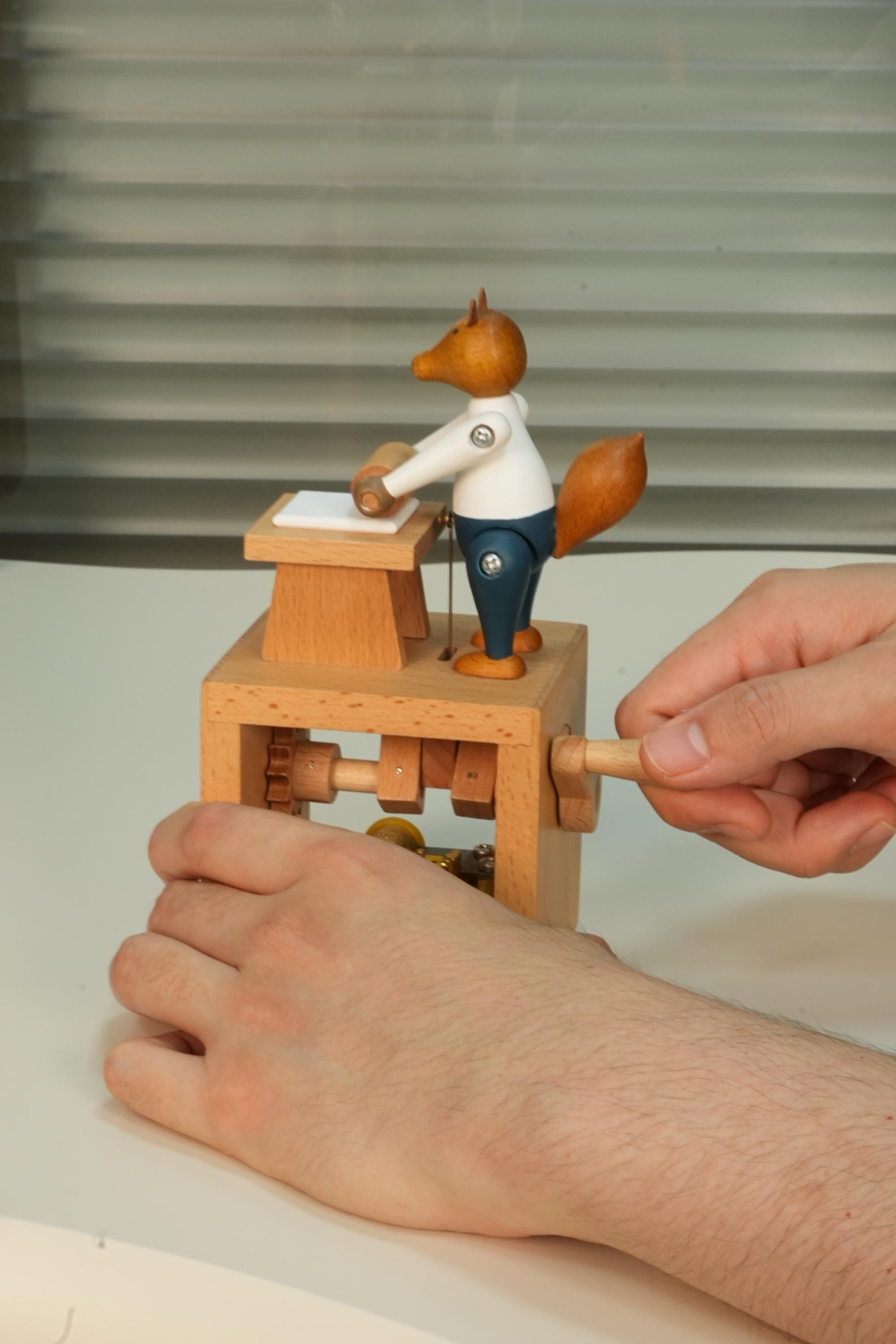 Custom Hand-crank Fox Baker Music Box, Fox Automata Toy, Fox Kinetic ...