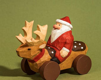 Handmade Wooden Santa Claus Figurine,Wood Carving,Santa and Reindeer Figurine,Santa Claus Figurine,Christmas Wooden Ornament,Christmas Gifts
