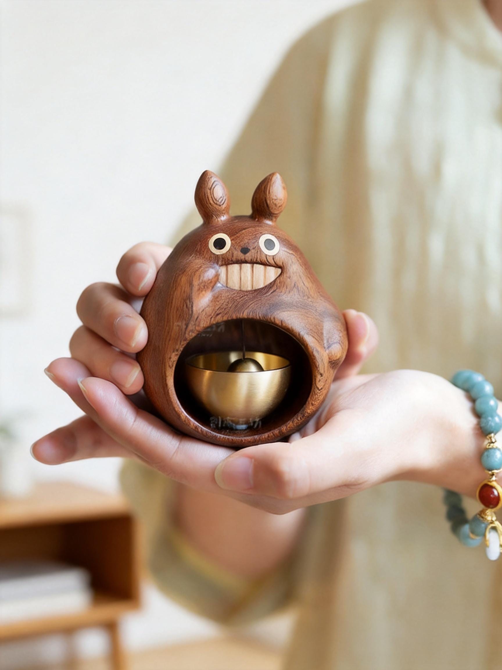 Handcrafted Totoro Wooden Doorbell, Shopkeeper's Bell, Spirited