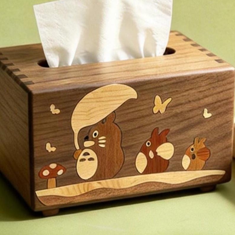 Wooden Totoro Tissue Box, Totoro Tissue Cover, Cute Paper Napkin Holder, Studio Ghibli Inspired Home Decor, Studio Ghibli Fan Gift image 6
