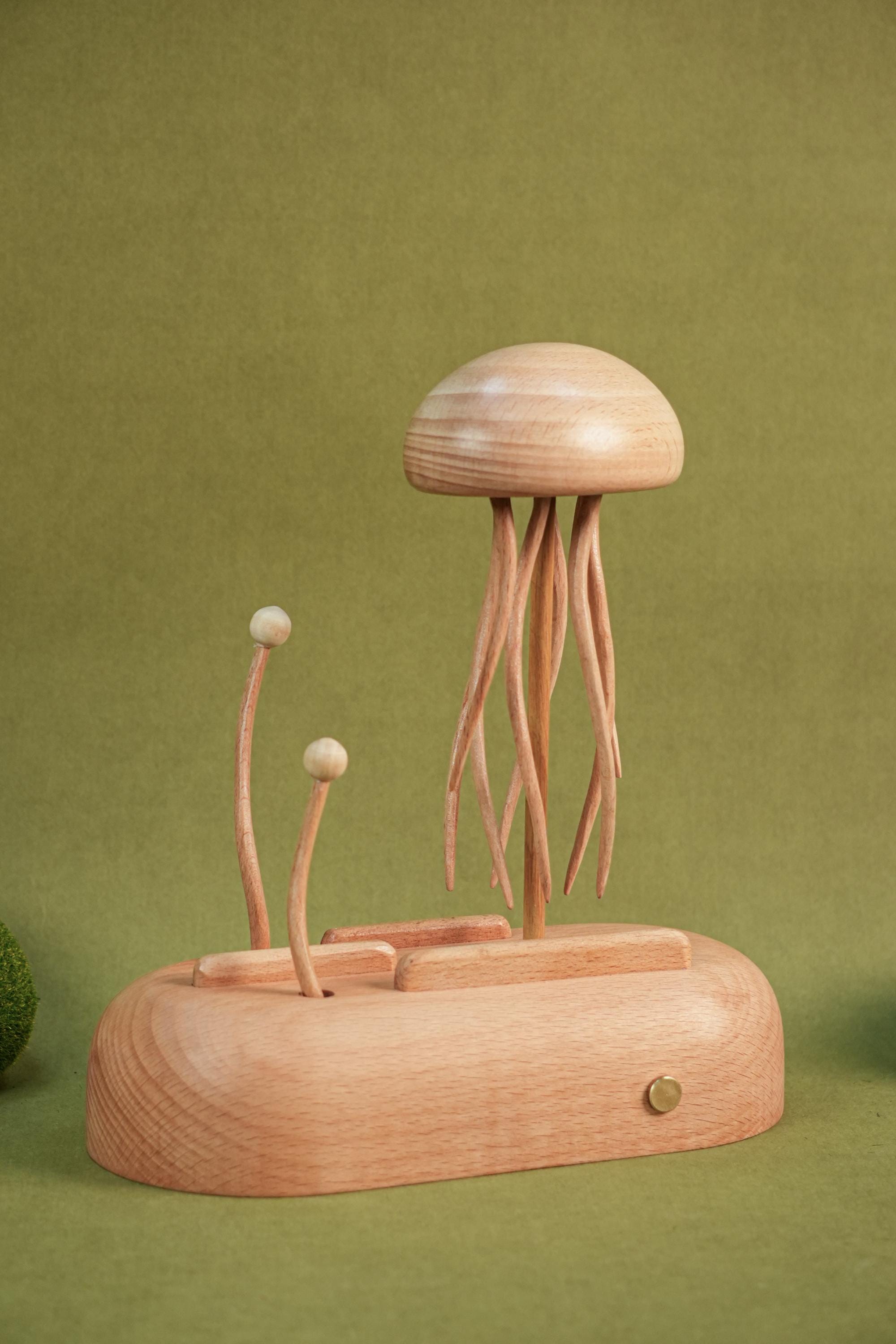 Handmade Jellyfish Kinetic Sculpture, Automaton Toy, Wooden