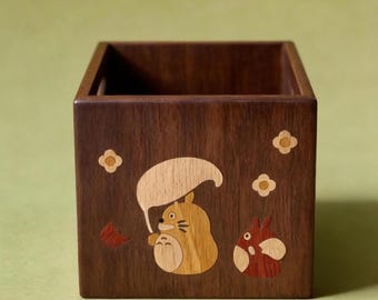 Handcrafted Wooden Totoro Desk Organizer, Totoro Storage Box for Home and Office Sundries, Studio Ghibli Fan Gift