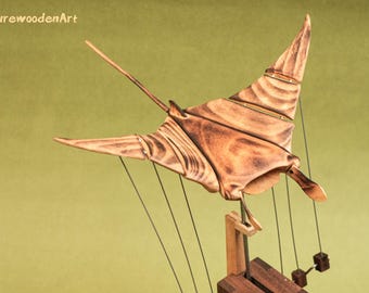 Escultura Mecánica De Madera – Manta Raya Autómata Con Movimiento Realista, 24x24x18 Cm, Decoración Para Oficina Y Hogar