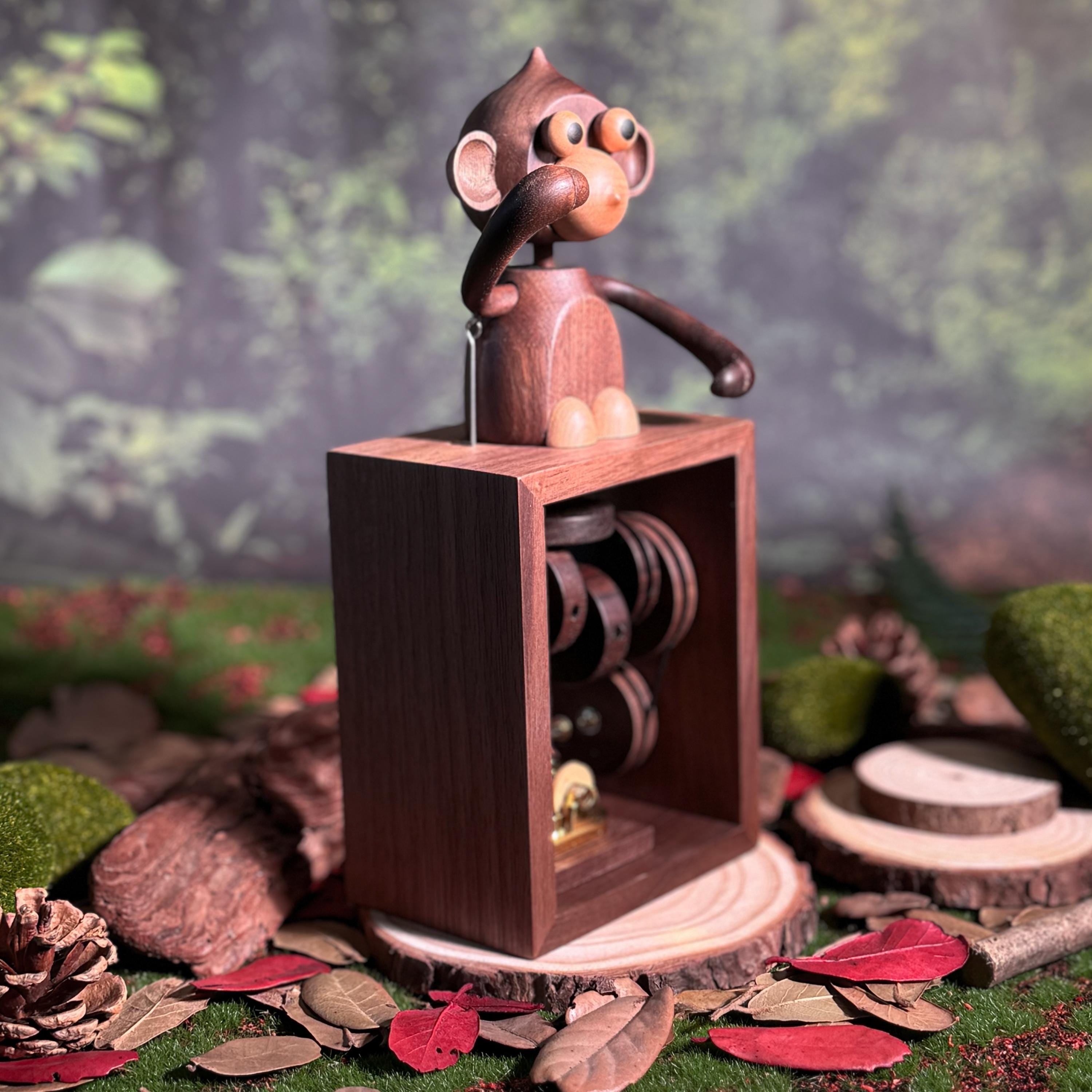 Handcrafted Wooden Monkey Music Box, Creative Wooden Christmas