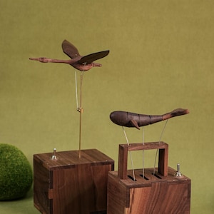 Wooden Flying Swan Automata: Kinetic Art Music Box