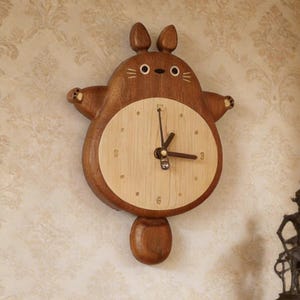 Handcrafted Totoro Wooden Wall Clock, Swinging Tail Pendulum Clock, Studio Ghibli Inspired Kids Room Clock, Studio Ghibli Fan Gift image 8