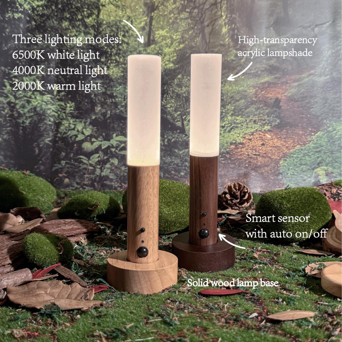 Handmade Wooden Rechargeable Night Light, 3 color Dimmable Night Light, Auto Sensor, Adjustable Brightness, Magnetic Wall Mount or Desk Lamp