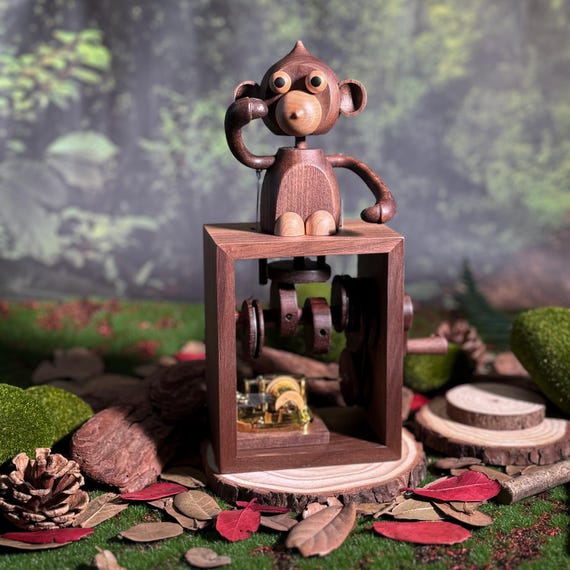 Handcrafted Wooden Monkey Music Box, Creative Wooden Christmas