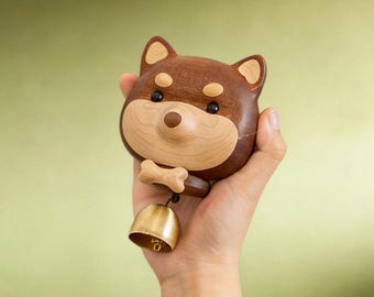 Handcrafted Wooden Shiba Inu Doorbell, Shopkeeper's Bell, Housewarming Gift and Home Entrance Decor, Shiba Inu Figurine