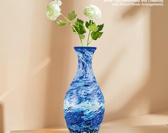 3D Ocean Waves Flower Puzzle Vase, Unique Home Decoration, 160 Curved Pieces DIY Jigsaw Vase, House Warming Gift, Fun Craft Gifts for Kids