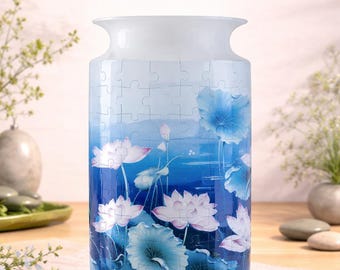 Blue Lotus Serenity 3D Puzzle Vase, DIY Lotus Jigsaw Flower Vase, Modern House Warming Decor, 3D Assembly Art Vase, Fun Craft Gift for Kids
