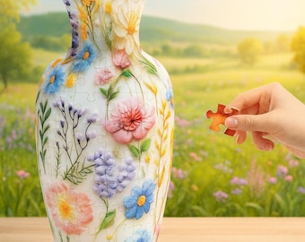 3D Blooming Flowers Puzzle Vase with Stand– Unique DIY Home Decor Gift for Flowers Display, House Warming Gift, 3D Assembly Art, Craft Gifts