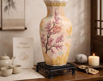 3D Cherry Blossoms Puzzle Vase with Stand – Unique DIY Home Decor Gift for Flowers Display, House Warming Gift, 3D Assembly Art, Craft Gifts