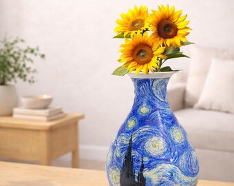 3D Starry Night Puzzle Vase with Stand, 164 Pieces DIY Jigsaw Flower Vase, Housewarming Decor, 3D Assembly Art Vase, Fun Craft Gift for Kids