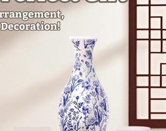 3D Blue-and-White Rose Puzzle Vase, DIY 3D Jigsaw Flower Vase, Modern House Warming Decoration, 3D Assembly Art Vase, Fun Craft Gift for Kid