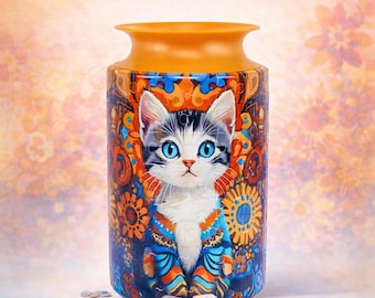 Amber Glow Kitten 3D Puzzle Vase, DIY Cute Jigsaw Flower Vase, Modern Housewarming Decoration, 3D Assembly Art Vase, Fun Craft Gift for Kids