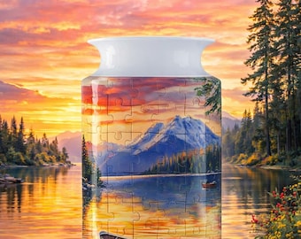 Golden Sunset Lake 3D Puzzle Vase, Landscape Jigsaw Flower Vase, Modern House Warming Decor, 3D Assembly Art Vase, Fun Craft Gift for Kids