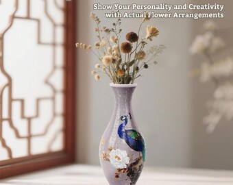 3D Elegant Peacock Puzzle Vase, DIY 3D Jigsaw Flower Vase, Modern House Warming Decoration, 3D Assembly Art Vase, Fun Craft Gift for Kids