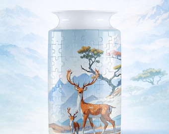 Mountain Deer Harmony 3D Puzzle Vase, DIY Floral Jigsaw Flower Vase, Modern House Warming Decor, Assembly Art Vase, Fun Craft Gift for Kids