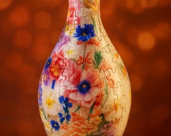 3D Colorful Blooming Flowers Puzzle Vase, DIY Jigsaw Vase, Unique Home Decorative Flower Vase, House Warming Gift, Fun Craft Gift for Kids