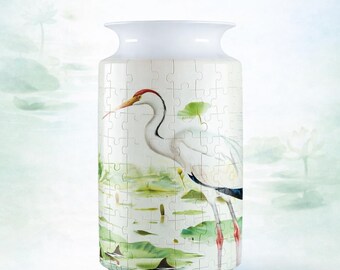 Zen Crane Serenity 3D Puzzle Vase, DIY Floral Jigsaw Flower Vase, Modern House Warming Decor, 3D Assembly Art Vase, Fun Craft Gift for Kids