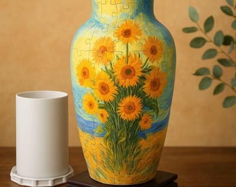 Vase puzzle Tournesols 3D avec support - Cadeau bricolage unique pour décoration d'intérieur, décoration de fleurs, cadeau de pendaison de crémaillère, création d'art d'assemblage 3D, cadeaux créatifs amusants
